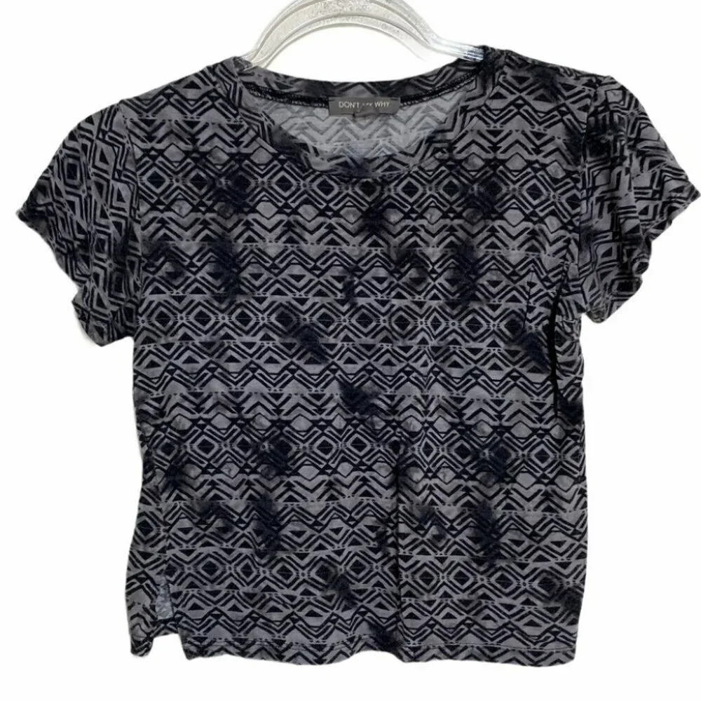 Don't Ask Why T-Shirt OS Gray Black Geometric Tribal Cropped Boxy Boho Italy